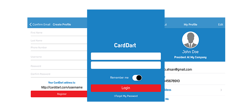Screen of carddart app